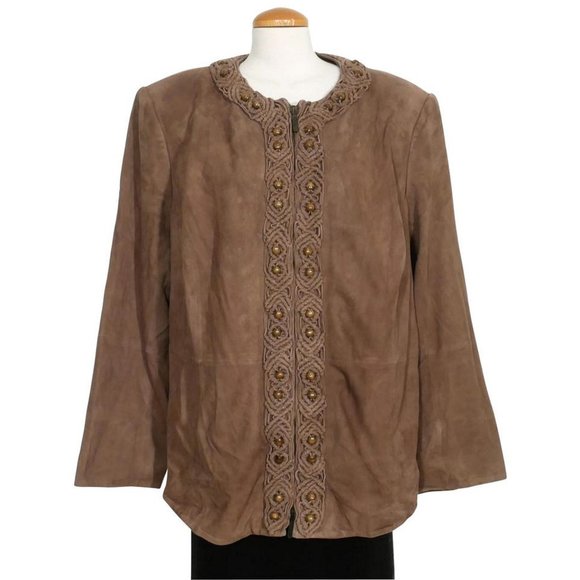 Suede Southwestern Macrame Bead Trim Jacket 20 20W